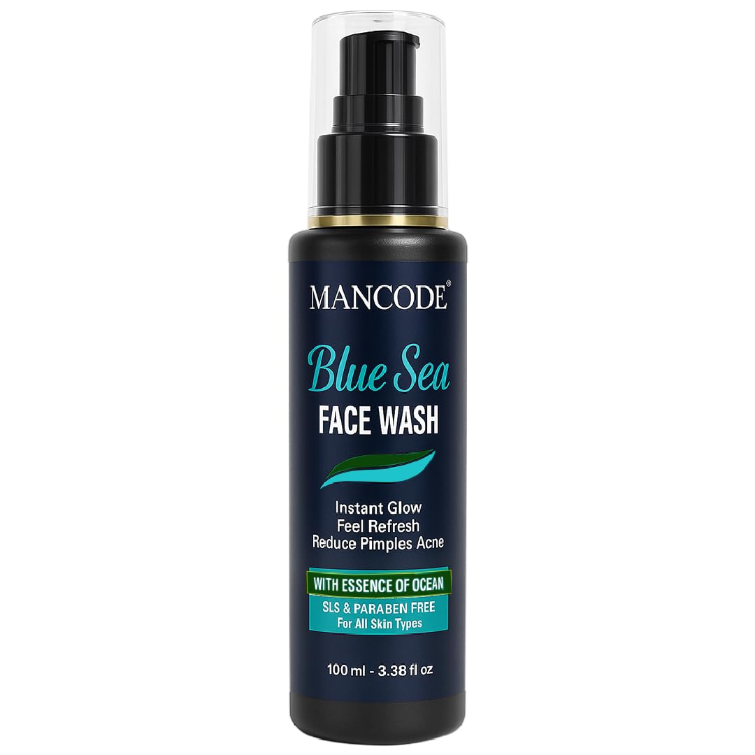 Mancode Blue Sea Face Wash-100ml | Instant Glow & Refreshing Feel | Reduces Pimples & Acne | Enriched with Ocean Essence | Paraben-Free, Gentle Formula for All Skin Types | Deep Cleansing