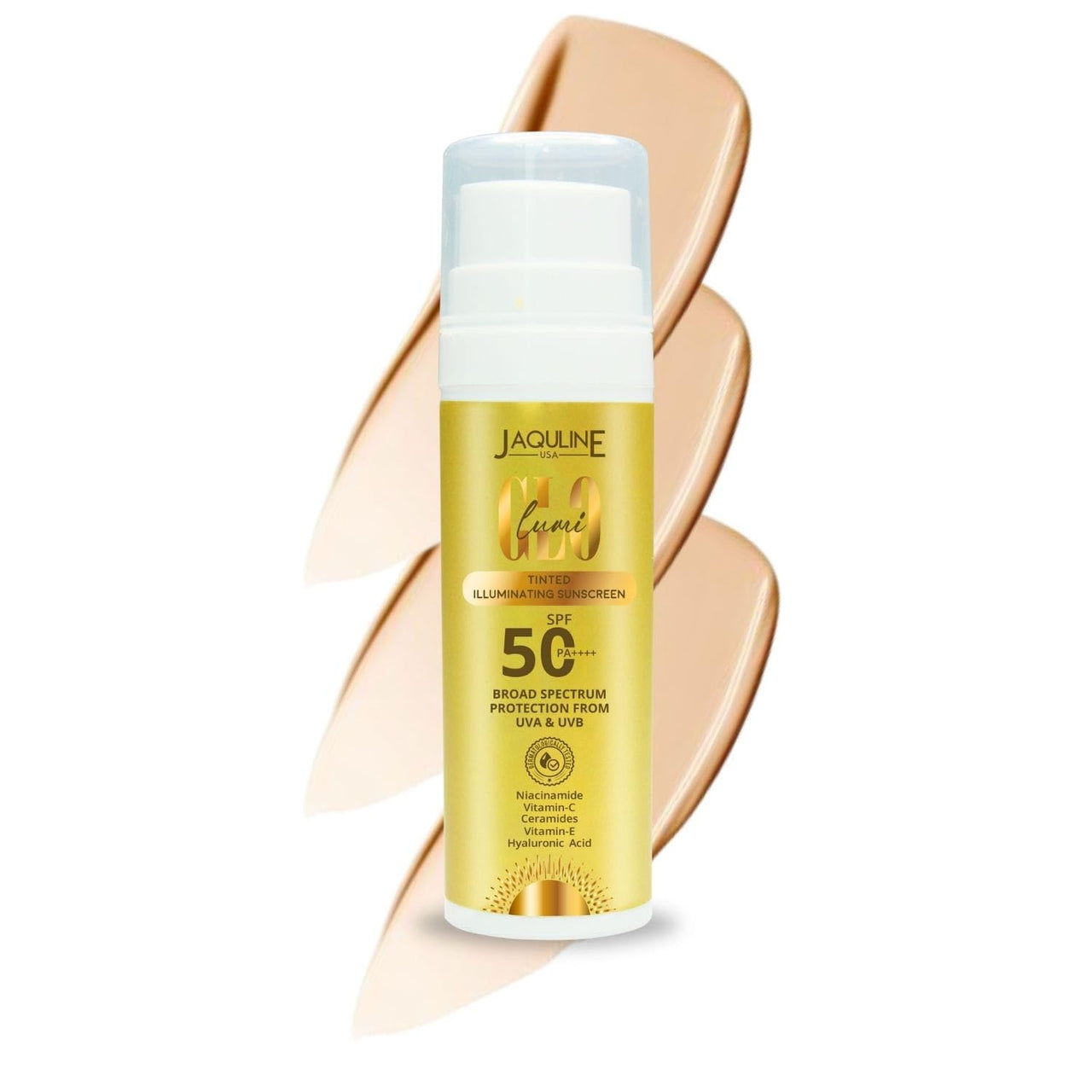 Jaquline USA Lumi Glo Tinted Illuminating Sunscreen SPF-50 & PA++++ | Dermatologically Tested | Benzophenone Free | 30ml
