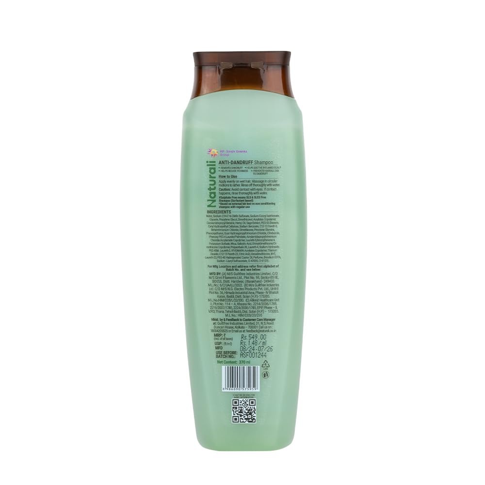 Naturali Anti Dandruff Shampoo Up To 100% Relief with Salicylic Acid | No Sulfate No Paraben | Anti Dandruff Shampoo for Man & Women | 370 ml