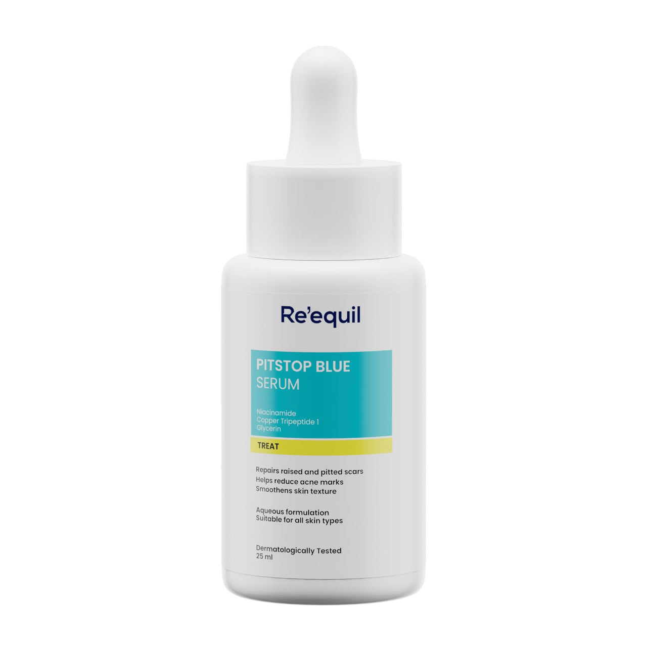RE' EQUIL Pitstop Blue Copper Peptide Serum, Repairs Acne Scars & Pitted Marks, Evens Skin Tone & Reduces Blemishes, For All Skin Types, 25 Ml