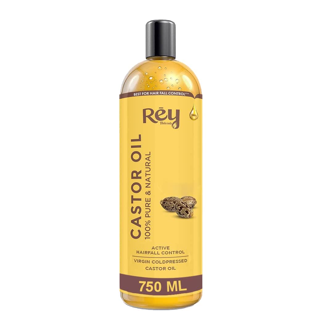 Rey Naturals Cold Pressed Virgin Castor Hair Oil | Arandi Tel | For Hair Growth, Nail cuticles, Eyelash & Eyebrows | Hydrates Skin & Reduces Wrinkles | Suitable For All Hair Types - 750ML