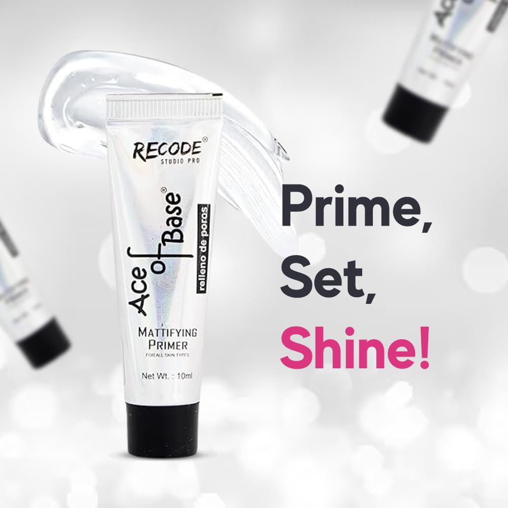 Recode Ace of Base Mattifying Primer for Face Makeup 10ml | Applicable on Oily & Dry Skin | Blurs Fine Lines, Wrinkles & Pores