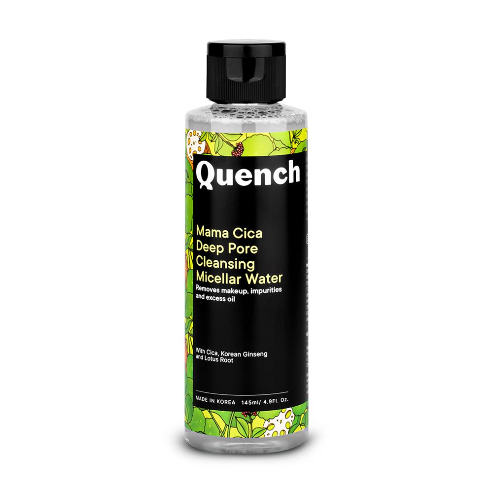 Quench Deep Pore Cleansing Micellar Water with Cica Herb Repair | Gentle Cleanser & Make Up Remover For Everyday Use | Removes Makeup, Dirt, Pollution & Impurities | Made in Korea (145ml)