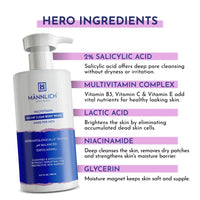 Mannlich 2% Salicylic Acid Body Acne Wash for Men (300 ml) - Bacne Clear Body Wash Men Shower Gel - 3% Niacinamide Prevents Body Acne, Exfoliates & Nourishes Skin - Suitable for All Skin Types - Paraben & SLS Free