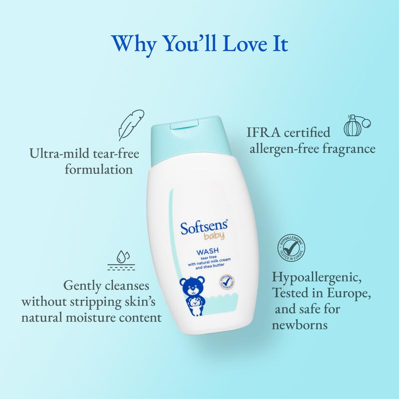 Sotftsens Baby TEAR FREE Baby Wash with natural milk cream & shea butter (200ml x Pack of 4)