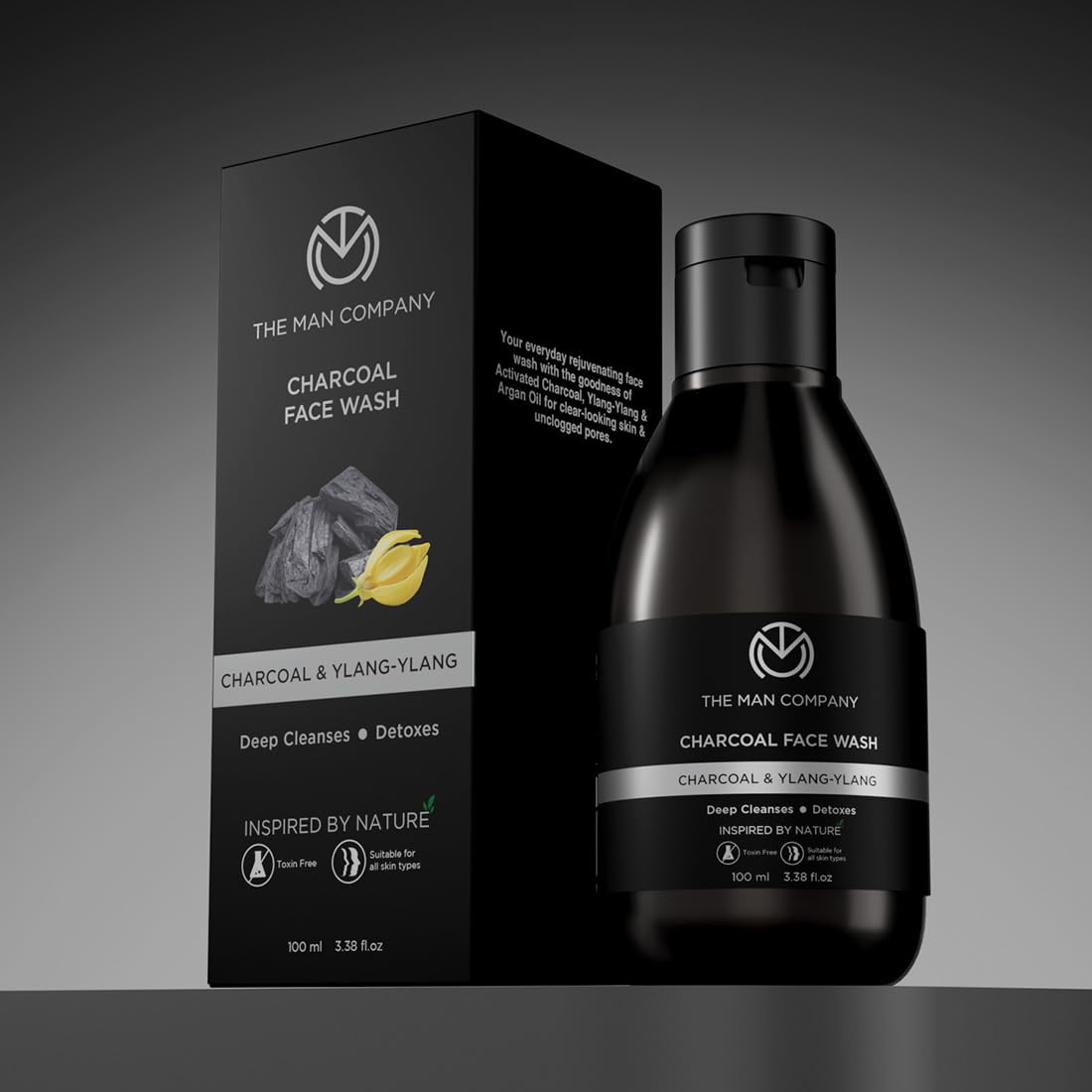 The Man Company Activated Charcoal Face Wash for Men - 100ml | Exfoliating & Brightening Face Wash | Enriched with Ylang Ylang & Argan Essential Oils | Anti Pollution, Acne Oil Control | Deep Cleansing | Blackheads Removal