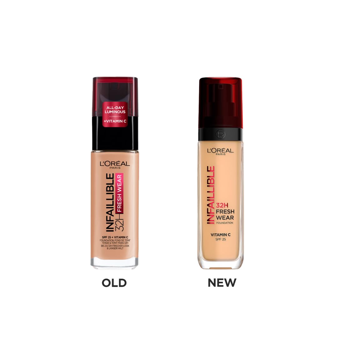 L'Oreal Paris Oil Absorbing Formula, Transferproof, Heatproof and Long-Lasting, Infallible 32H Fresh Wear Radiant Liquid Foundation - 235 Honey Radiant Finish