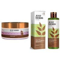 Just Herbs Anti Hairfall Natural Hair Mask With Castor & Black Onion Seed- 200Gm & 8 In 1 Root Nourishing Amla Neem Hair Fall Control Shampoo 200 Ml Combo For Frizzy Hair, 3 Count