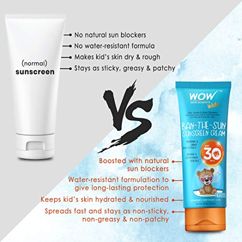 WOW Skin Science Kids Ban-The-Sun Sunscreen Cream For Combination Skin, Spf 30 Pa++ - No Parabens, Silicones, Oxide Color, Mineral Oil And Benzophenone, 100 Ml, Pack Of 1
