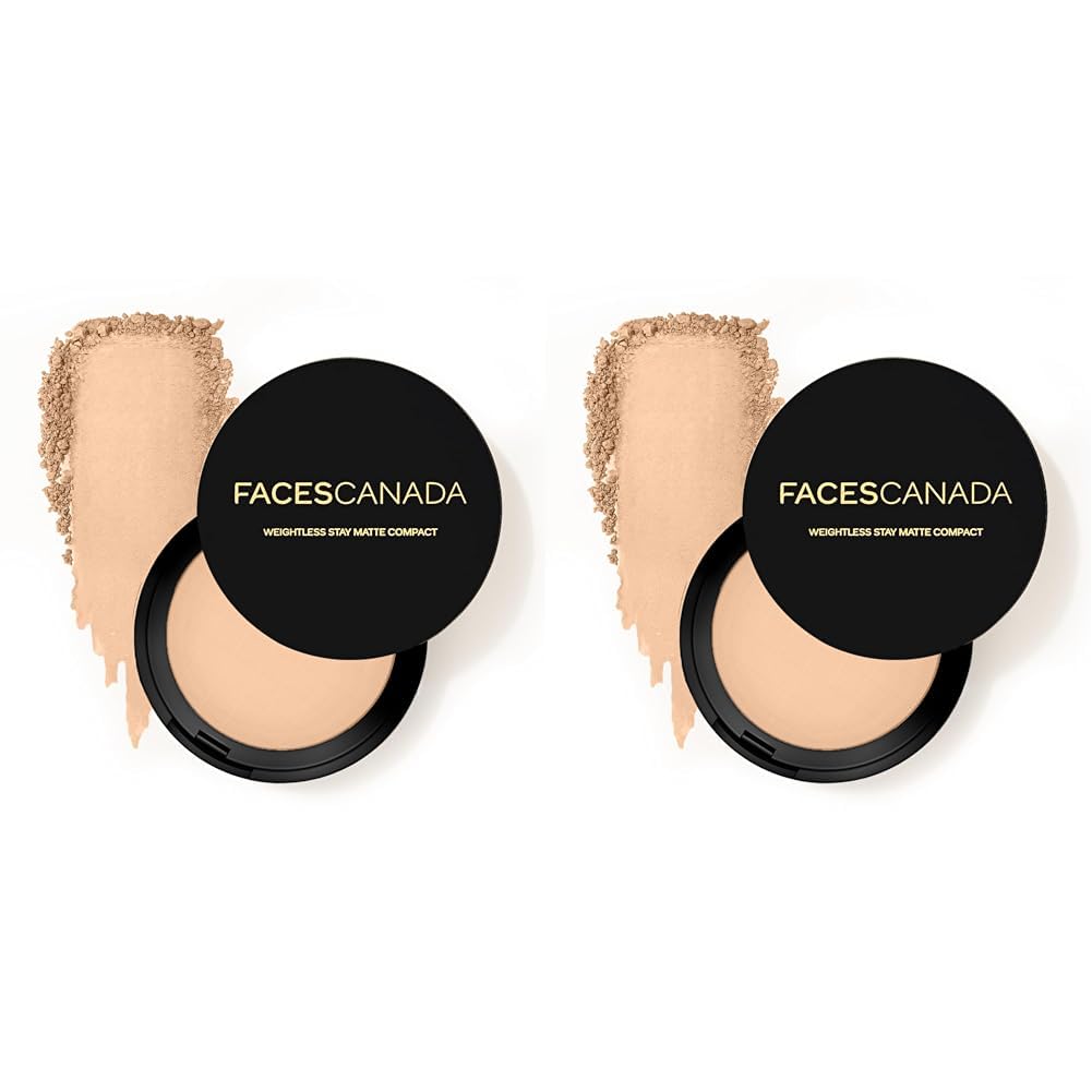 FACESCANADA Faces Canada Weightless Stay Matte Finish Compact Powder - Beige,9 G|Non Oily Matte Look|Evens Out Complexion|Hides Imperfections|Blends Effortlessly|Pressed Powder For All Skin Types