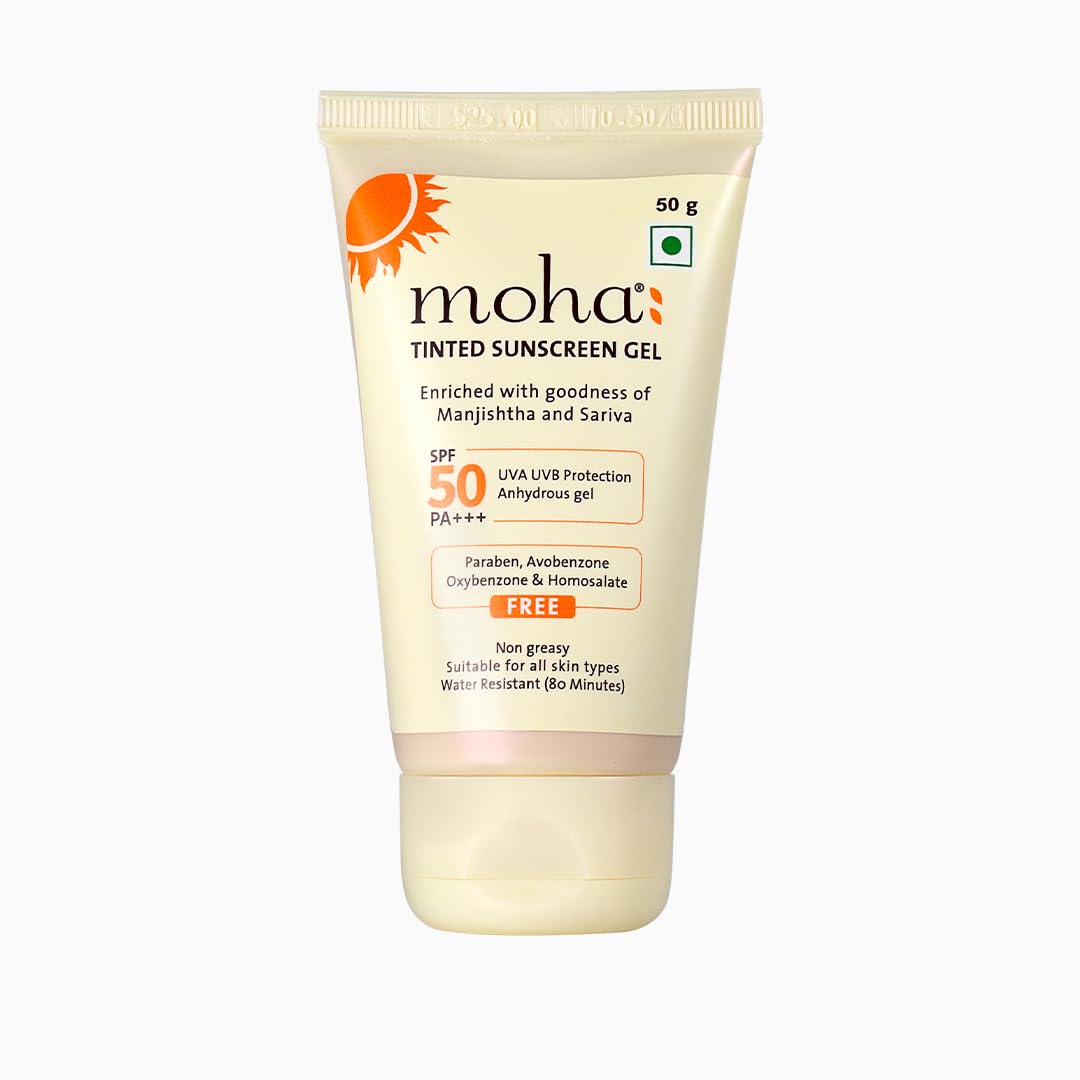 moha: Tinted Sunscreen Gel SPF 50 +++ | Matte, Oil-Free, Water-Resistant & Lightweight | No White Cast, Broad Spectrum Protection (50g)