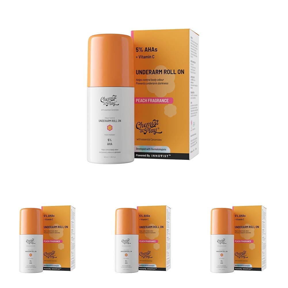 Chemist at Play Underarm Roll-On With 5% AHA, Lactic Acid & 1% Mandelic Acid|Prevents Body Odour, Brightens Skin & Exfoliates Underarm|For Sensitive Skin|Peach Fragrance|Alcohol Free - 40Ml, Unisex