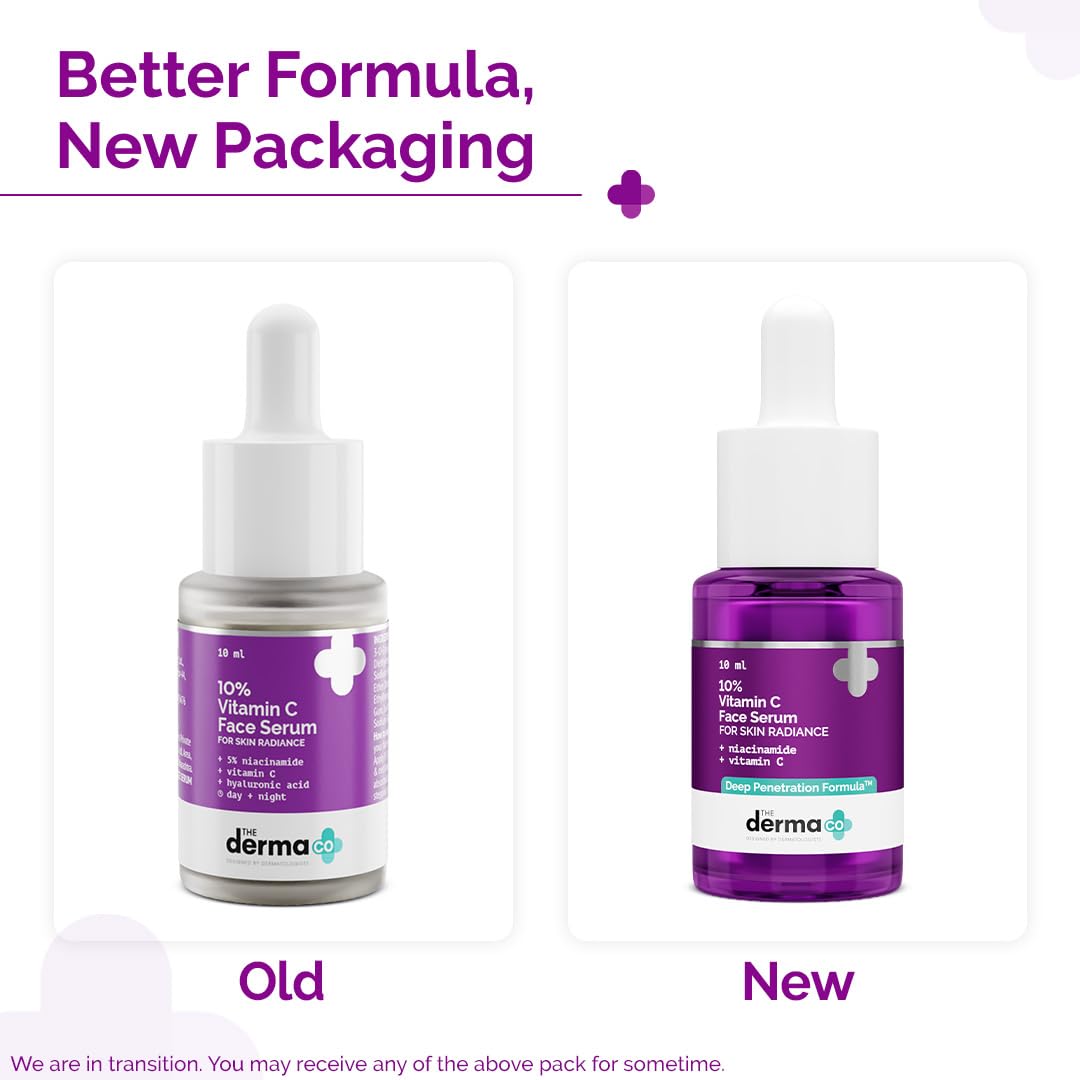The Derma Co 10% Vitamin C Face Serum with 5% Niacinamide & Hyaluronic Acid - 10ml | Fades Dark Spots | Reduces Pigmentation | Boosts Collagen | Brightens Skin