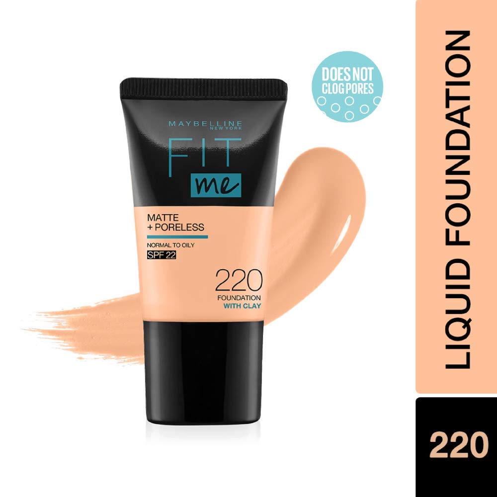 Maybelline New York Fit Me Matte+Poreless Liquid Foundation Tube, 220 Natural Beige, 18ml and Maybelline New York Colossal Bold Eyeliner, Black, 3g