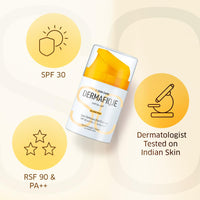 Dermafique Sun Defense Gel Crème, SPF 30, PA +++ Sunscreen 50g, All Skin Types, 360° Sun Spectrum Protection, Prevents Tanning, Pigmentation & Photoaging, UVA,UVB, IR & Visible Light Protection, Dermatologist Tested on Indian Skin, for Men & Women