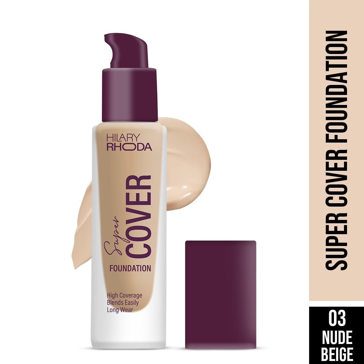 Hilary Rhoda Super Cover Foundation | Blemish Free | High Coverage & Waterproof Foundation | 24-Hour Stay & Non-Sticky Formula | Matte Finish | Blends Flawlessly | 30g (Nude Beige| Shade 03)