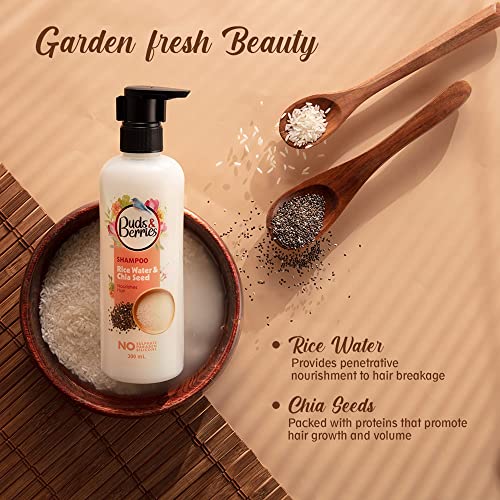 Buds & Berries Rice Water and Chia Seeds Nourishing Shampoo | Strengthens Hair, 120 Hours of Conditioning | Sulfate-Free, Paraben-Free, Silicone-Free (300 ml)