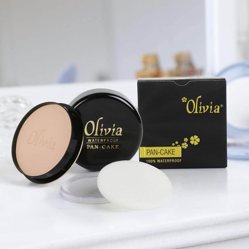Olivia Pan Cake 100% Waterproof Foundation & Makeup Concealer | Long-Lasting Sweatproof Base Makeup | Smudge-Proof, Paraben-Free Formula | For All Skin Types | Dark Beige - 28 | 25g