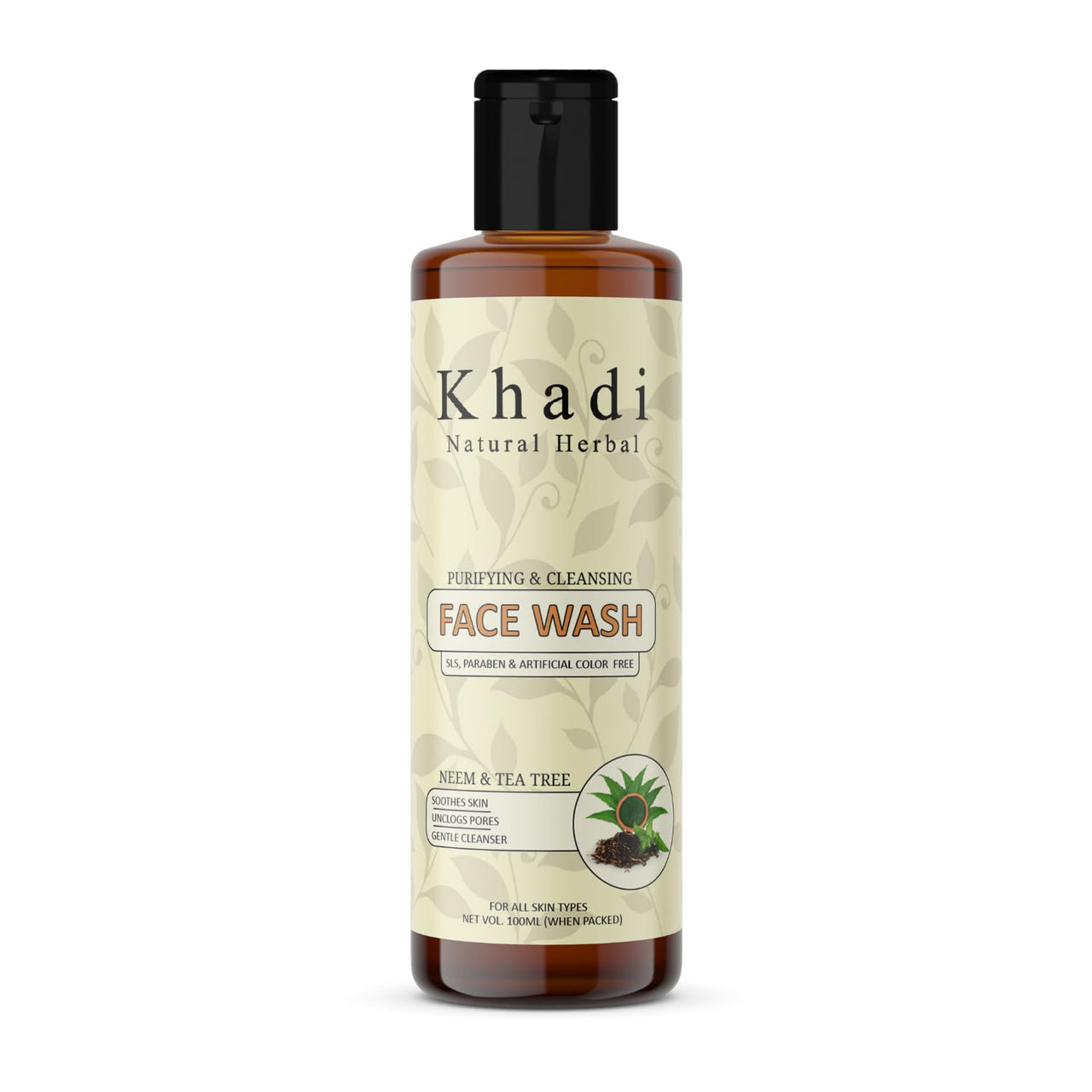 Khadi Natural Herbal Neem And Tea Tree Face Wash For Acne & Pimple | Purifying And Cleansing Face Wash | Soothes Skin,Unclogs Pores Reduce Blemishe | Gentle Cleaner Face Wash 100Ml