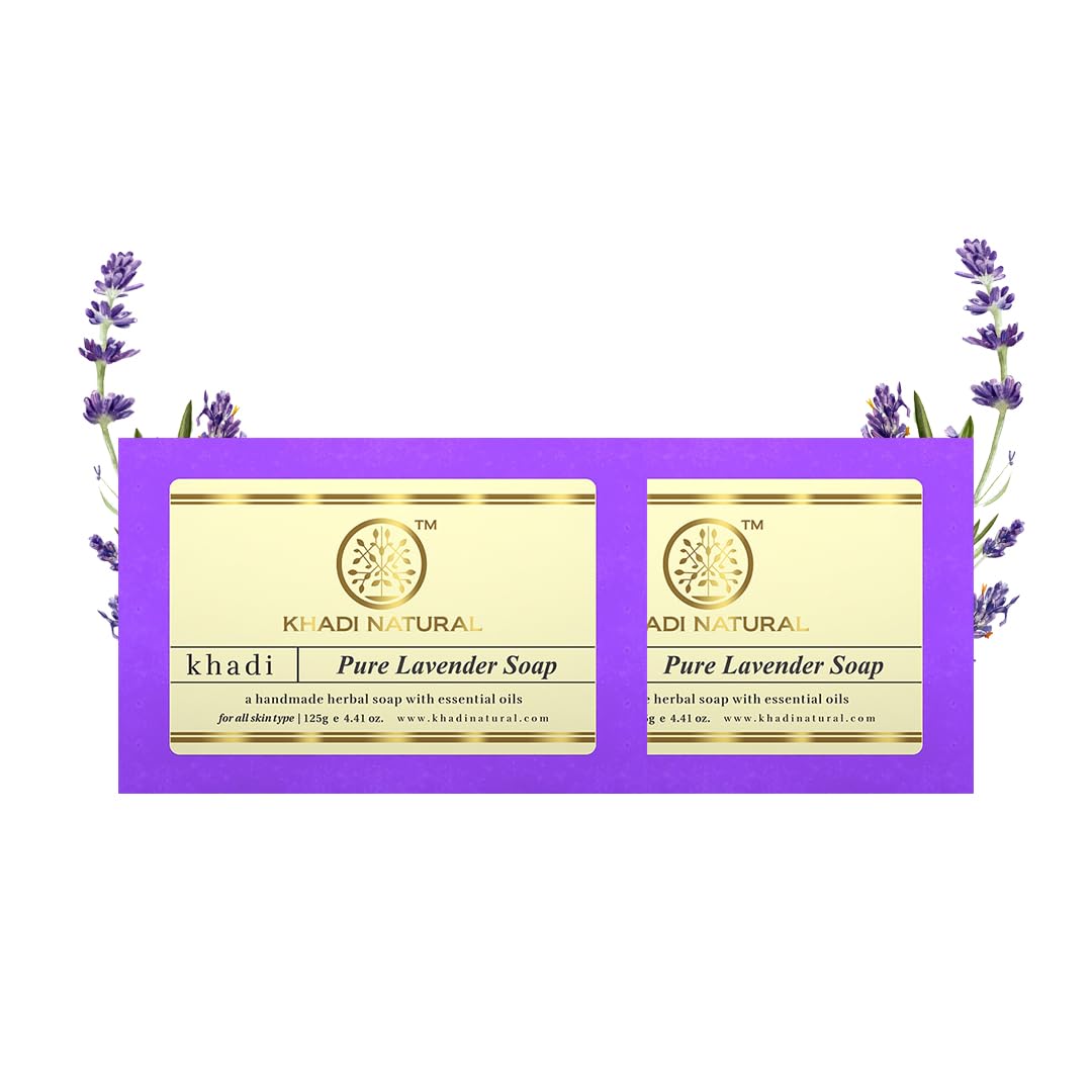 Khadi Natural Lavender Soap | Herbal Bathing Soap for Healthy Skin | Natural Soap with Essential Oils | Soap for relieving stress | Suitable for All Skin Types|Pack of 2 |125gm *2) (250 gm)