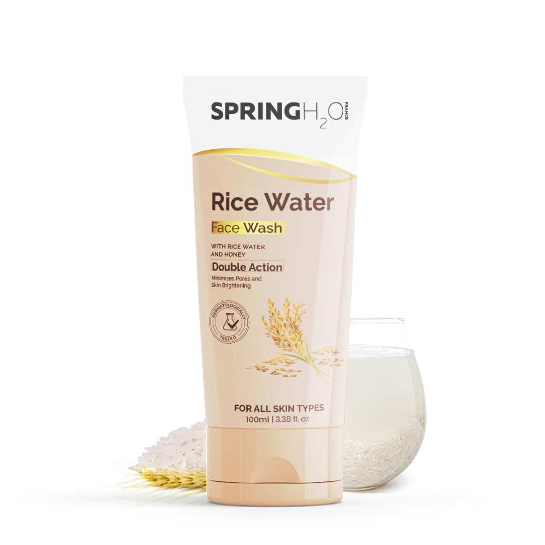 Spring H2O Rice Water & Green Tea Face Wash Combo – Brightening, Deep Cleansing, Acne Control – Gentle Daily Facial Cleanser for Glowing Skin, 2-Pack