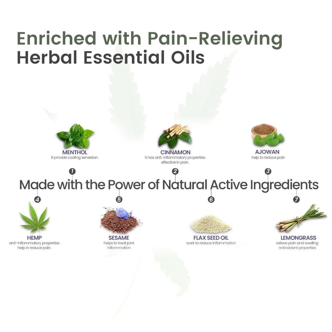 Cannarma Hemp Pain Relief Massage oil - 50 ml | Ayurvedic Pain Relief Oil for Muscle Stiffness and Sports Injuries, Helps in Arthritis pain, Muscle pain, Joint pain, Knee pain, Back pain | Chemical-Free Formula for Pain care with Hemp seed oil & Ayurvedic