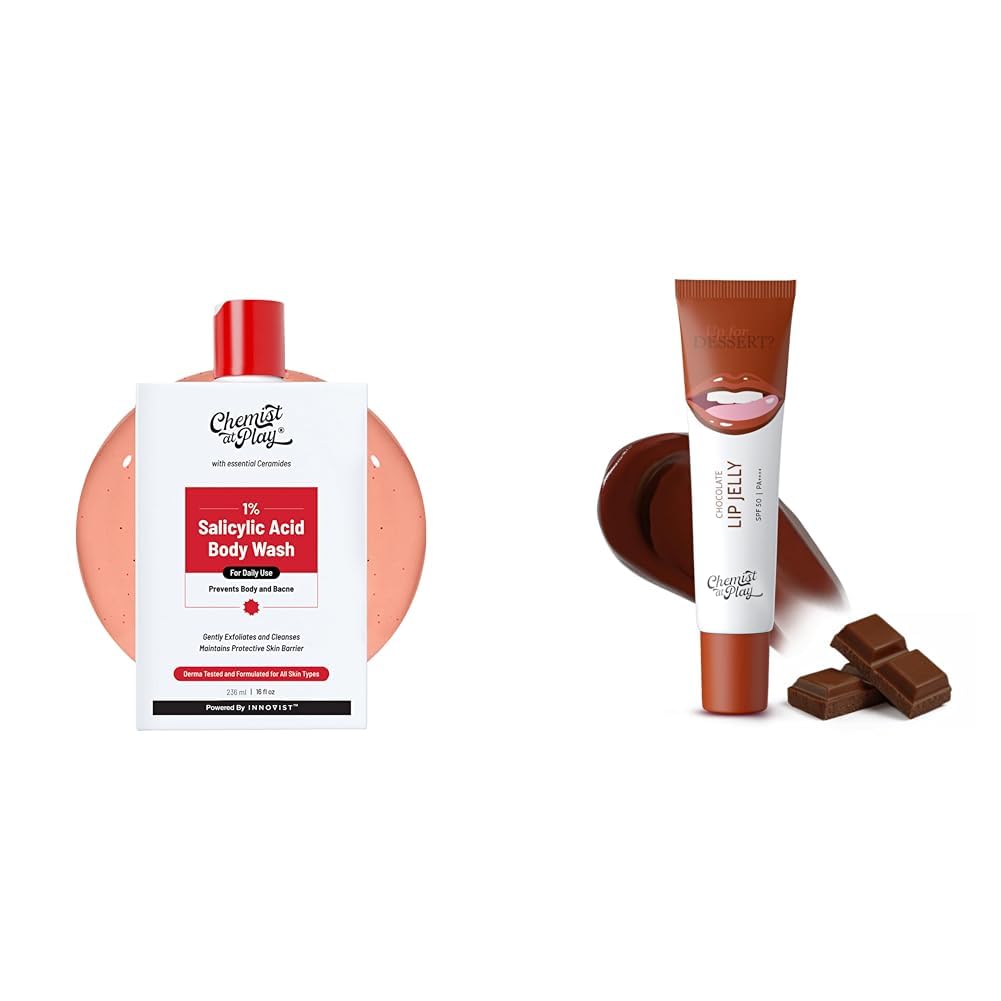 Chemist At Play 1% Salicylic Acid Body Wash 236ml | Paraben & SLS Free | Gentle Exfoliating Shower Gel | Prevents Body Acne, Bumpy Skin & Deep Cleanses Skin +Chocolate Tinted Lip Balm