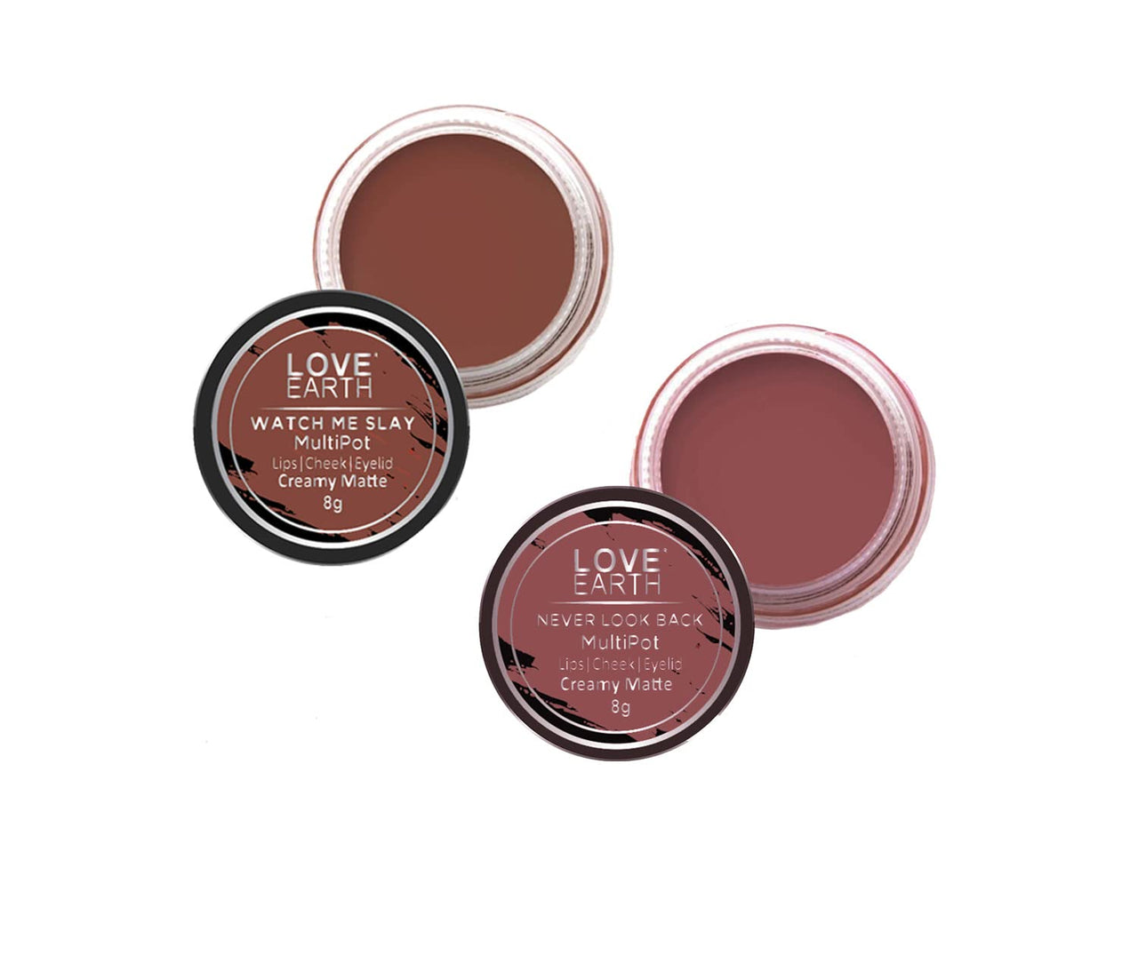 Love Earth Lip Tint & Cheek Tint Multipot Combo (Ruby Pink & Caramel Brown) with Richness of Jojoba Oil and Vitamin E for Lips, Eyelids and Cheeks