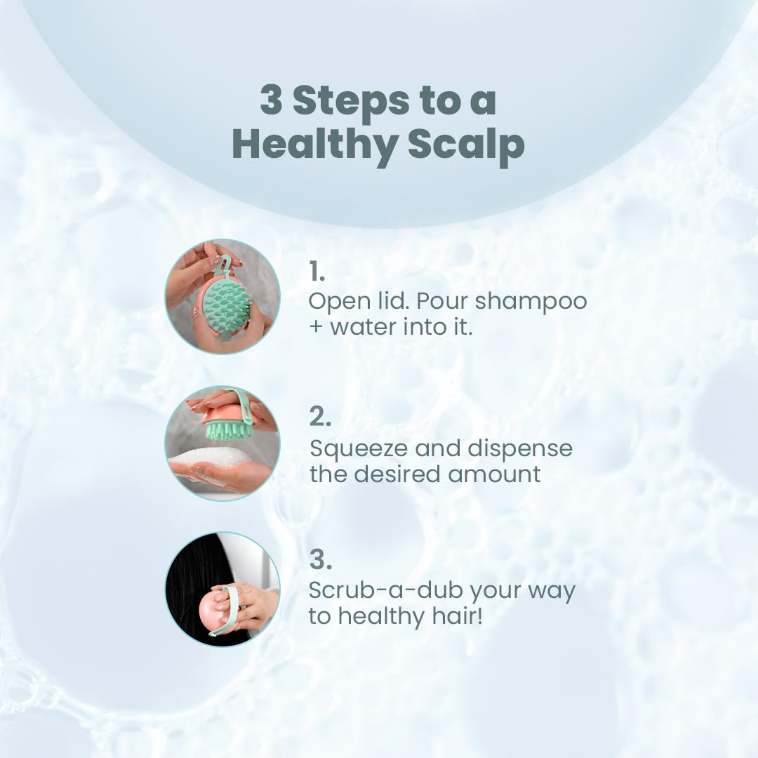 Rey Naturals Hair Scalp Massager | Shampoo & Hair Oil Brush for Men and Women | Hair Growth, Scalp Care and Relaxation | Oil Massager For Scalp | Soft Silicon Bristles for Gentle Massage | Blue