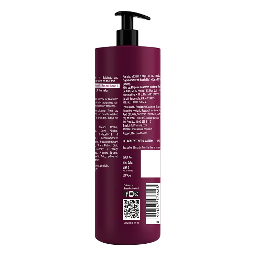 Streax Professional Canvoline Fresh Conditioner, For Straightened Hair Post Care, With Kera-Change Complex, Paraben Free, Sulphate Free, 950 Grams