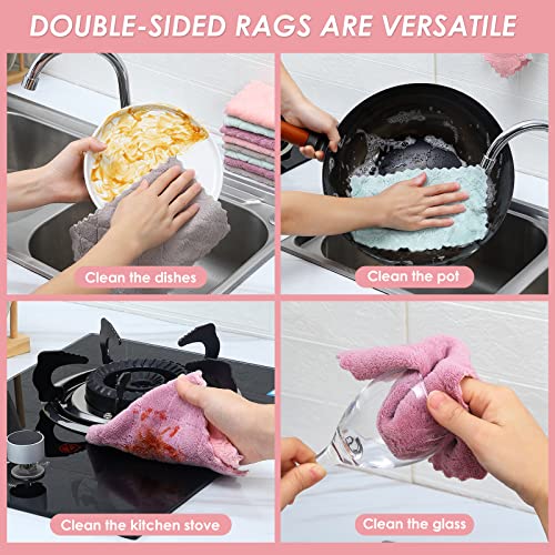 Rachan 11Pack Kitchen Dish Cloths, Reusable Dish Towels, Nonstick Oil Washable Fast Drying, Super Absorbent Coral Velvet Cleaning Cloths for Cleaning Tableware, Kitchen, Bathroom (Pink - green10 x 6")