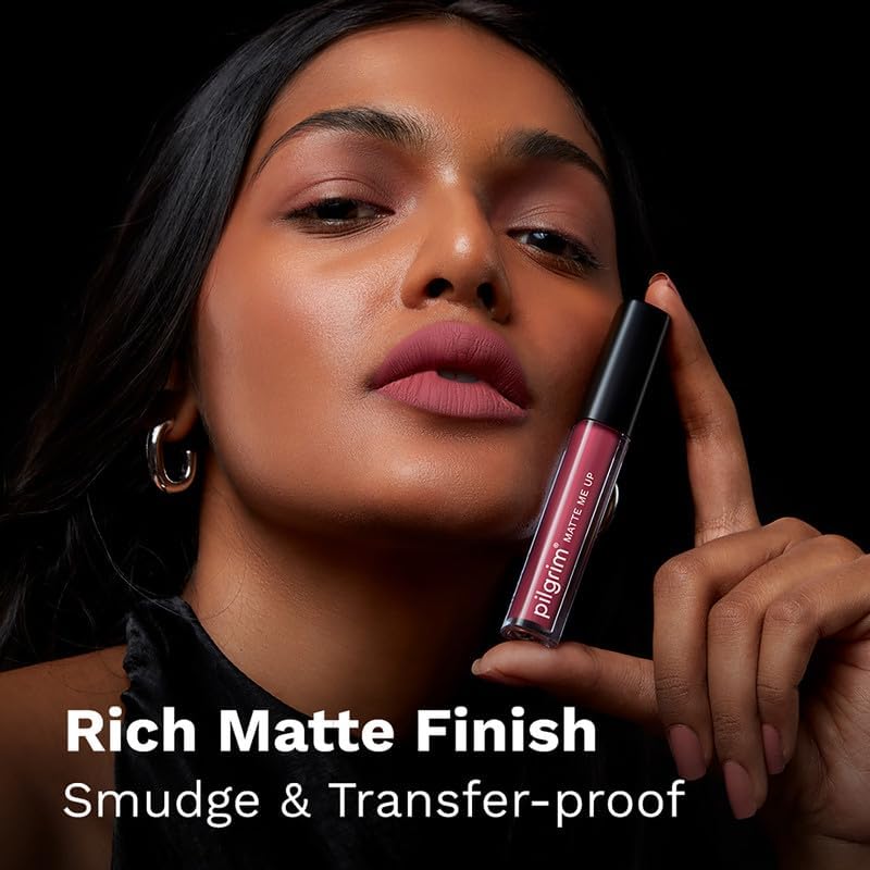 Pilgrim Liquid Matte Lipstick - Pink Kisses | Lipstick for Women with Hyaluronic Acid & Spanish Squalane | Transferproof, Long Lasting & Non Drying with Hydrating Ingredients 3gms