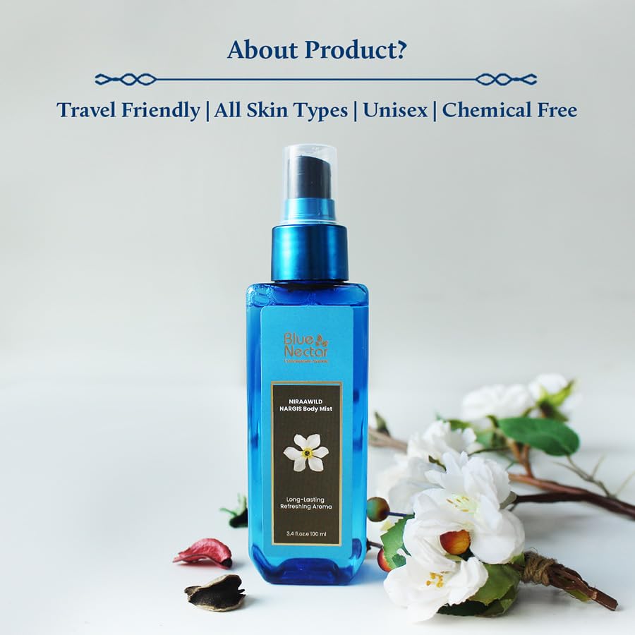 Blue Nectar Wild Nargis Body Mist for Women and Men | Refreshing Body Mist for Summer | Long Lasting 100% Natural Body Spray for Hydrating Skin (100ml)