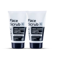 Ustraa Face Scrub for Men - 2 x 100g - with Activated charcoal, Tahitian Volcanic Sand & Walnut Granules - Great for Exfoliating skin & facial detox, Fights blackheads - For All Skin type (Set of 2)