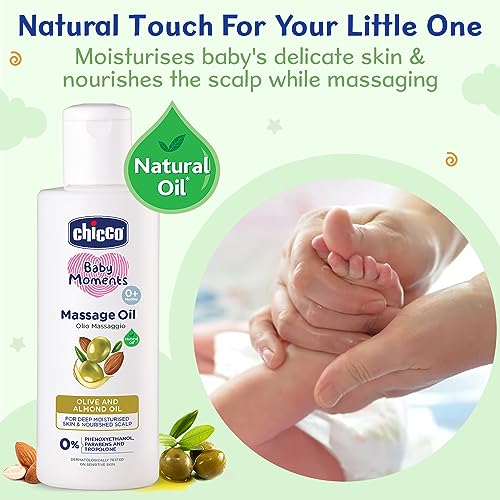 Chicco Baby Moments Massage Oil, New Advanced Non-sticky & Moisturizing Formula with Natural Ingredients to Prevent Dryness, Suitable for Baby’s Skin, Hair & Scalp, No Phenoxyethanol & Parabens (100ml)
