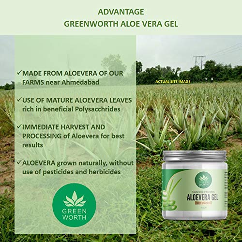 GREEN WORTH Pure Aloe Vera Gel for face, skin and hair | with Vit B3, E and Pro-Vit B5 | 200 gms