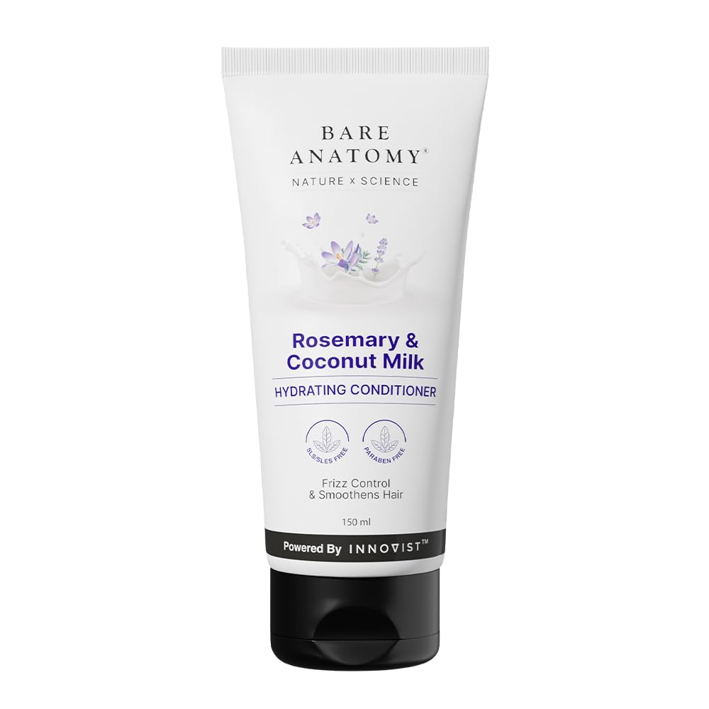 Bare Anatomy Nature x Science Rosemary & Coconut Milk Hydrating Conditioner | Natural conditioner for dry, dull & frizzy hair | SLS & Paraben Free | Conditioner for Women & Men | 150mL