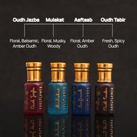 Soulflower Premium Attar Set Alcohol Free luxury Perfume Roll On Gift Hamper for Men & Women, Combination of Fragrance Oudh, Musky, Woody, Floral, Amber, Fresh & Spicy, Set of 4 (5ml Each)