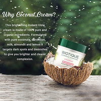 Biotique Coconut Brightening Instant Glow Cream| Lightweight and Non-Greasy | Reduces Dark Spots and Protects Ageing | Nourished and Moisturized Skin |100% Botanical Extracts| All Skin Types | 50gm