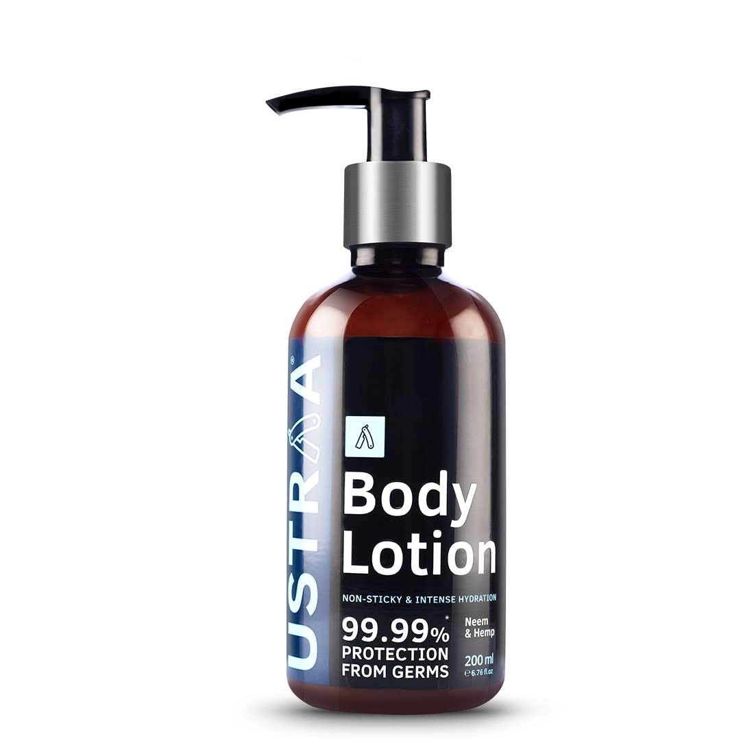 Ustraa Body Lotion Germ-Free - 200ml | Fights Dry Skin and Germs | Non-Sticky, Moisturizes & Hydrates Skin | With Hemp, Vitamin E, Aloe vera, and Neem.