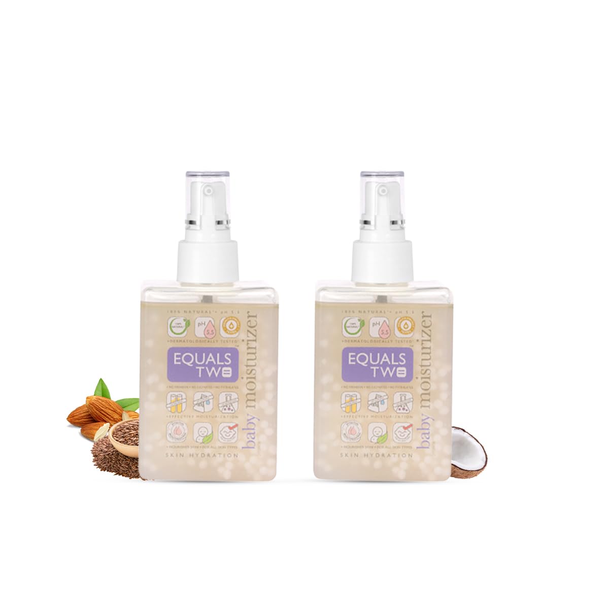 EQUALSTWO Baby Moisturizer, 500ml, 100% Natural Coconut based Daily Baby Skin Care Body Lotion for Nourishing Skin, All Skin Types, PH 5.5, Dermatalogically Tested, No Parabens No Sulphates, Pack 2