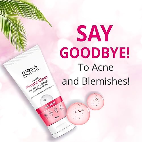 Globus Naturals Herbal Pimple Clear Glycolic & 1% Salicylic Acid Face Wash, Enriched With Orange & Almond, For Oily & Acne Prone Skin, 75 gm (Pack of 5)