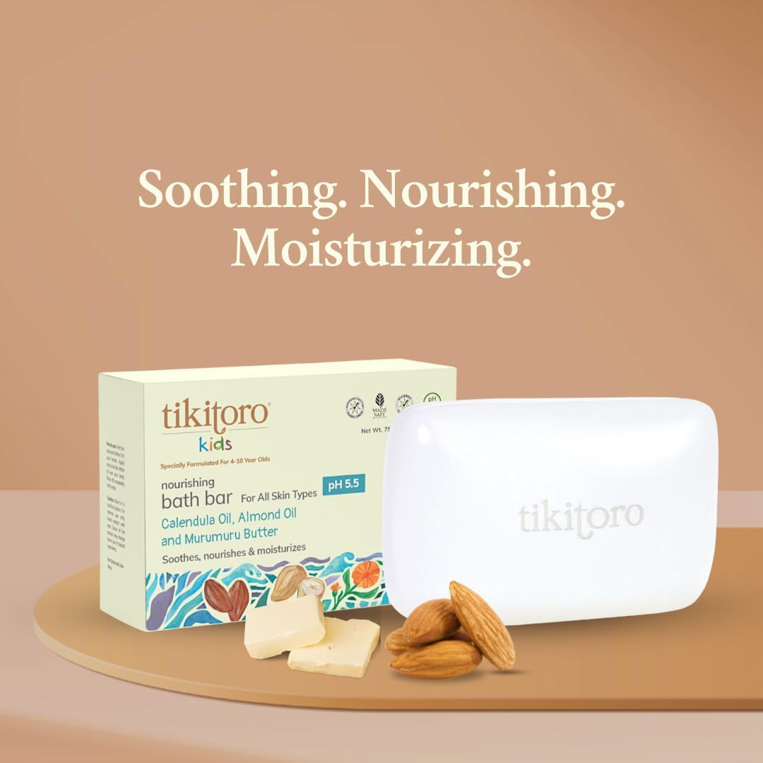 Tikitoro Kids Nourishing Bath Bar | Pediatrician Approved | Murumuru Butter Soap | Soothes, Nourishes and Moisturizes Skin | All Skin Types | Vegan | No Parabens & Sulphates (4-10 Years) (4 x 75g)