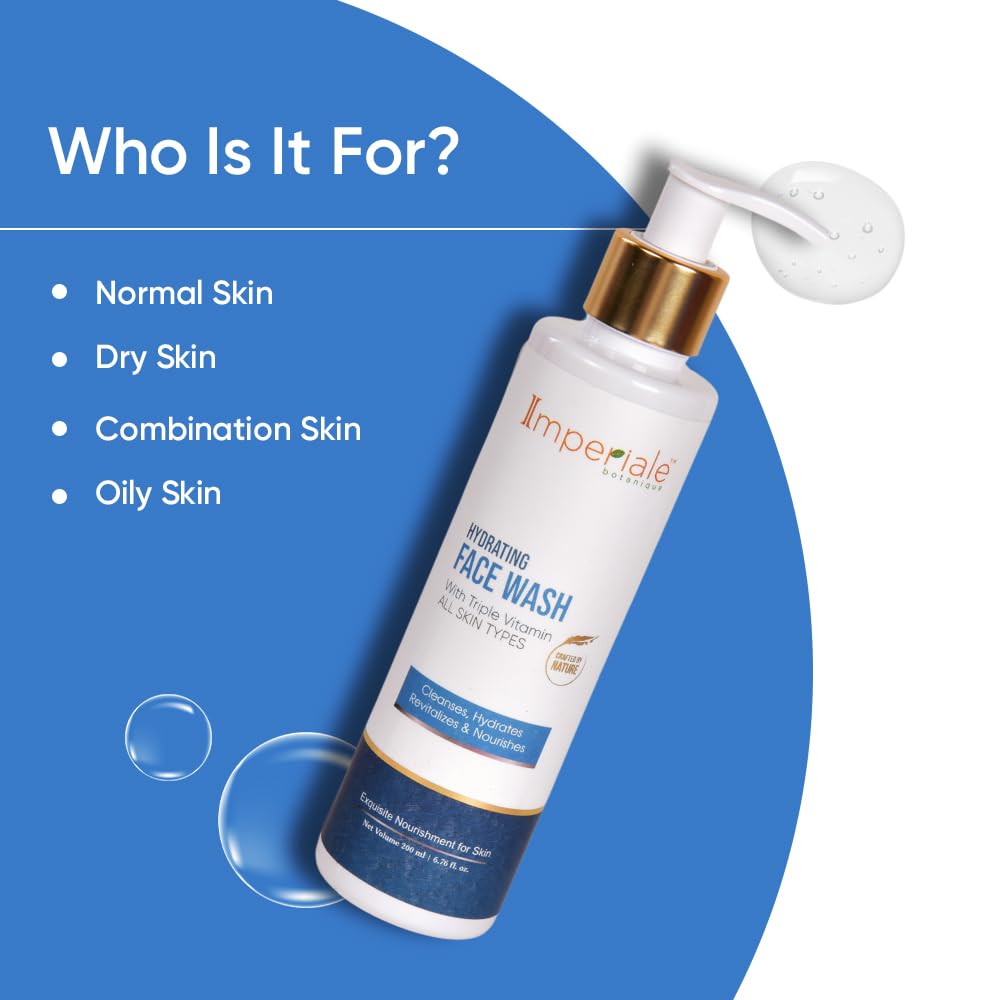 Imperiale Botanique Hydrating Face Wash | 200 ML | FDA Approved | Hydrates & Revitalizes with Witch Hazel, Avocado Butter & Niacinamide | Glow-Boosting & Brightening | All Skin Types | Women & Men
