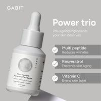Gabit Multi-Peptide & Resveratrol Pro-ageing Serum For Wrinkles, Fine Lines, Dark Spots | Boosts Collagen | Normal, Oily, Dry, Sensitive Skin Types |Vit-C, Hyaluronic, Chamomile |For Women & Men, 30 ml