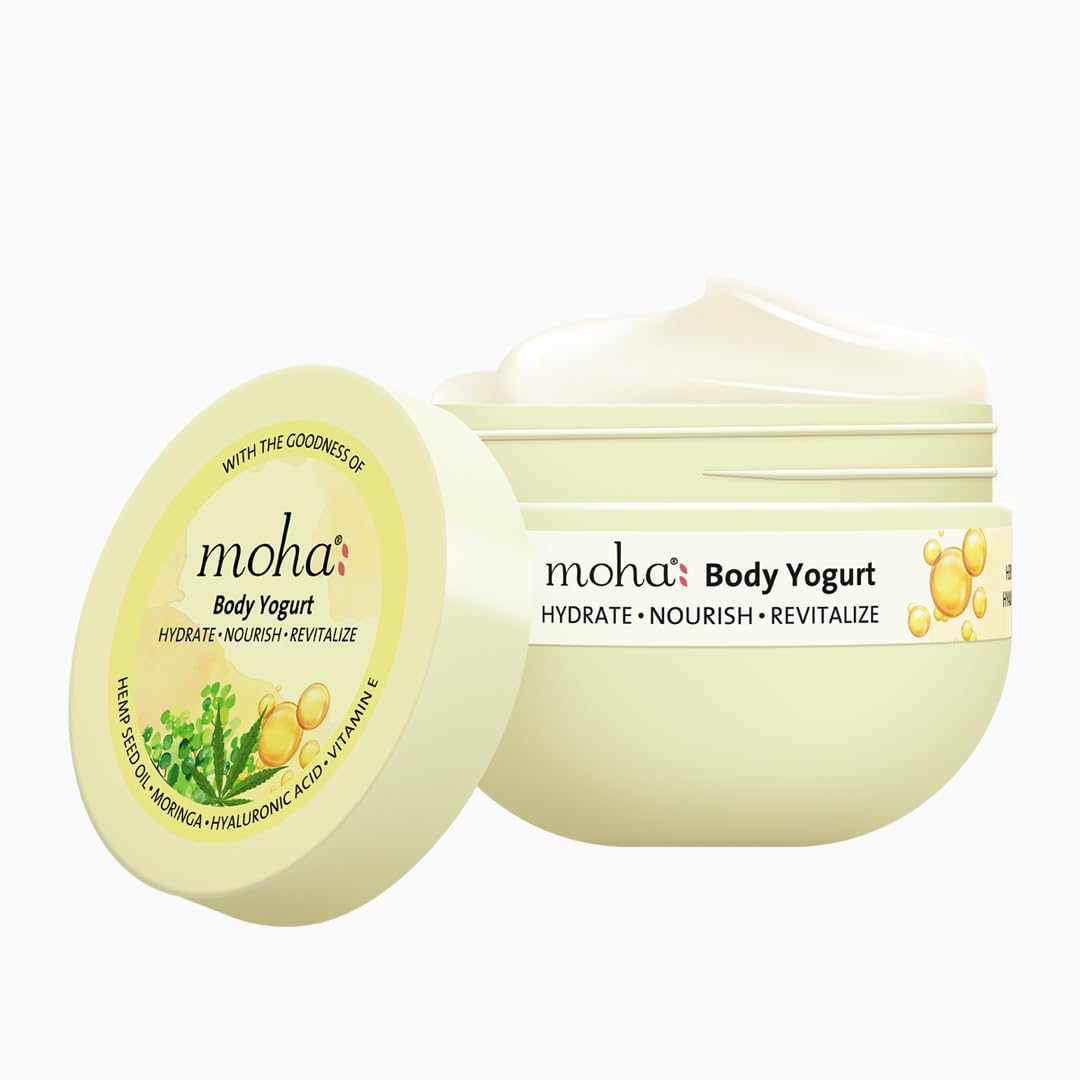 moha: Body Yogurt with Vitamin E, Hemp Seed oil, Moringa & Hyaluronic Acid provides instant Hydration I Lightweight & fast-absorbing formula – 250gm