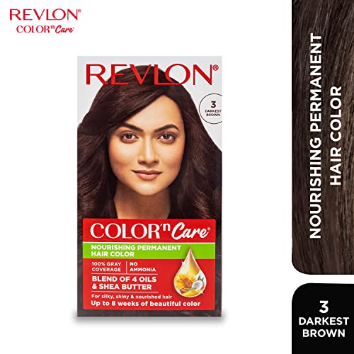 Revlon Color 'n Care Permanent Hair Color for Women -3 Darkest Brown | Blend of 4 oil's & Shea Butter| For Silky, Shiny & Nourished Hair | 100% Grey Coverage in 5 Minutes | Ammonia Free