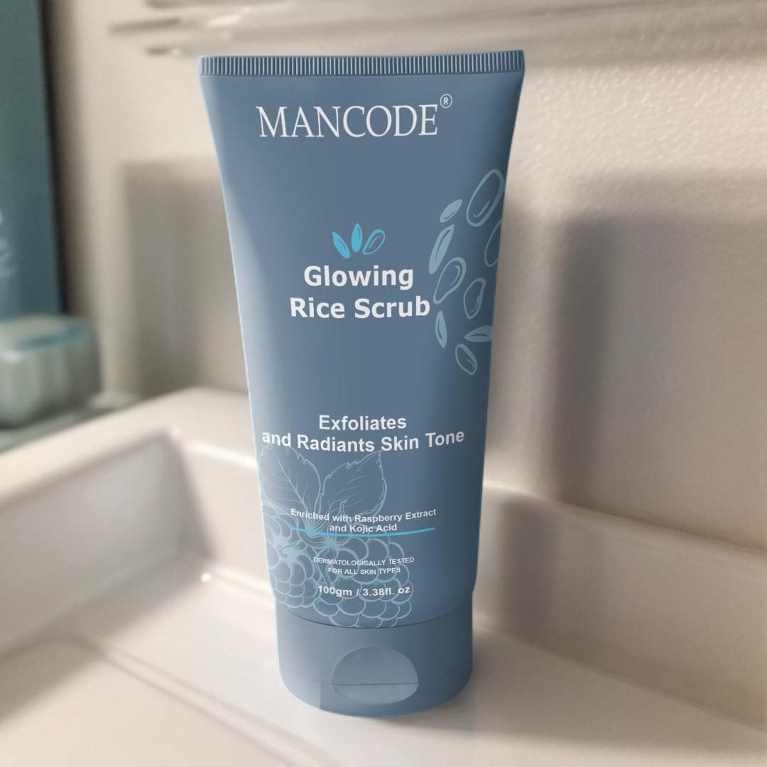 Mancode Glowing Rice Scrub for deep Cleanse & Nourish skin Face scrub 100gm