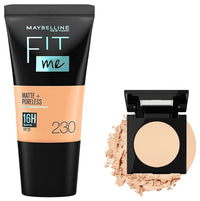 Maybelline New York Fit Me Matte Poreless Powder For Oily,All Skin Types,230 Natural Buff,8.5G&New York Fit Me Matte+Poreless Liquid Foundation Medium Coverage Tube,230 Natural Buff,18Ml,Pack Of 1