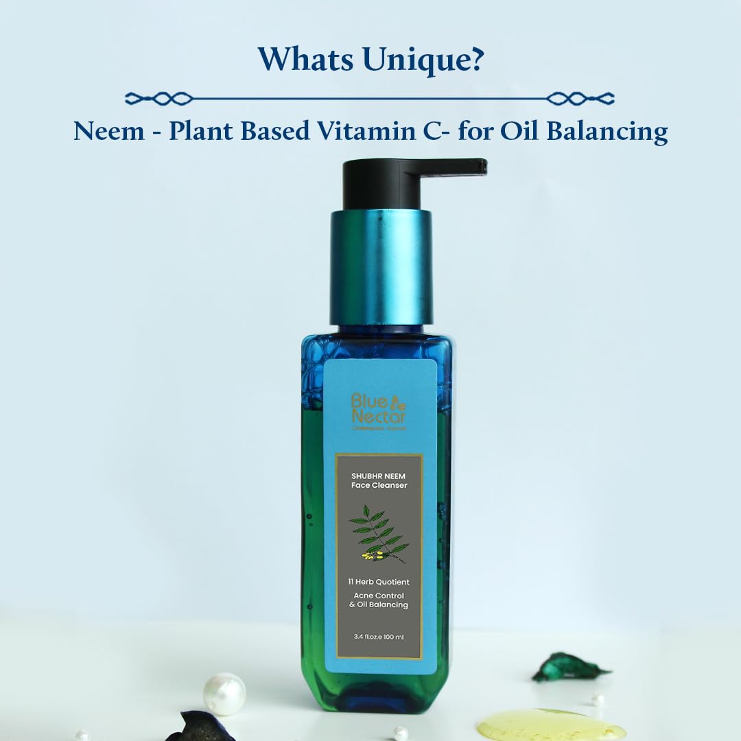 Blue Nectar Vitamin C Face Wash for Women and Men | Anti Acne Face Wash with Neem & Honey | Natural Cleanser for Face with Ayurvedic Herbs (11 Herbs, 200 ml)
